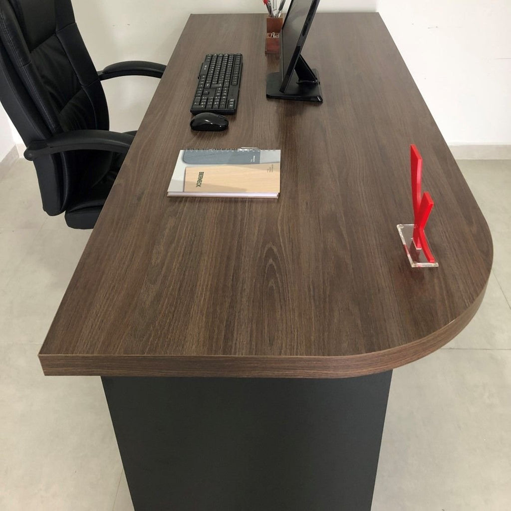 Escrivaninha Mesa Escritório Tamburato 4 Gavetas Lado Direito 180cm Marrom/Charuto/Preto Artany