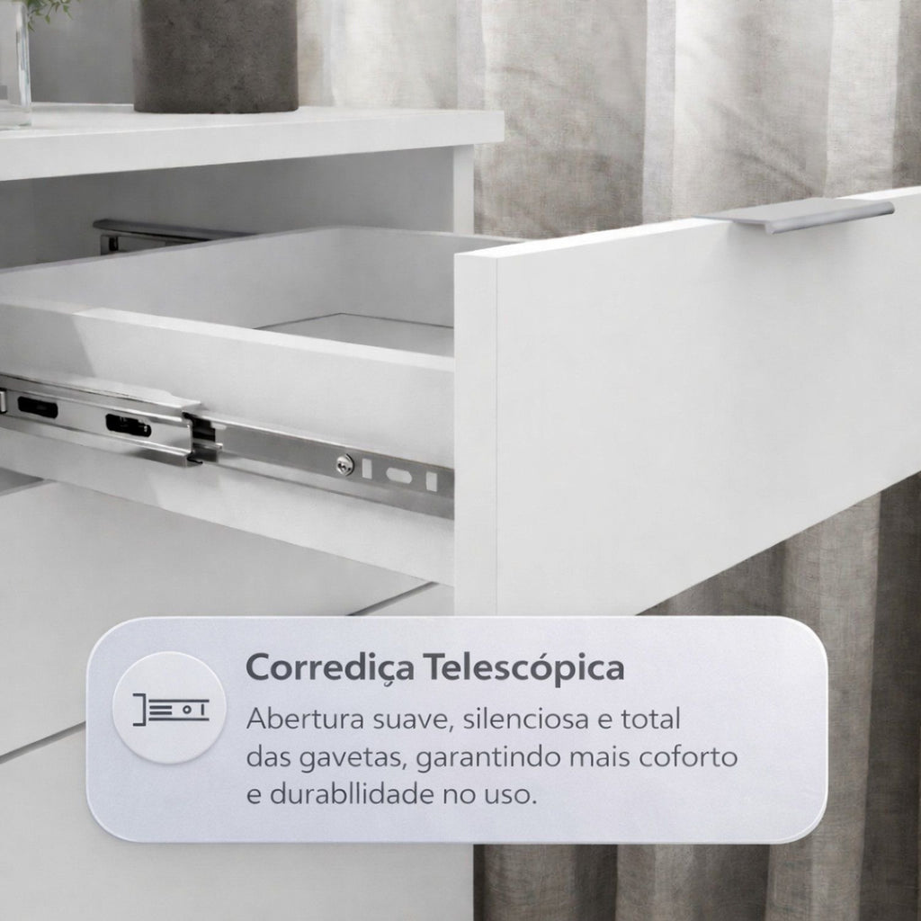 Penteadeira com LED 3 Gavetas 1 Porta e Nichos Bella Politorno Branco