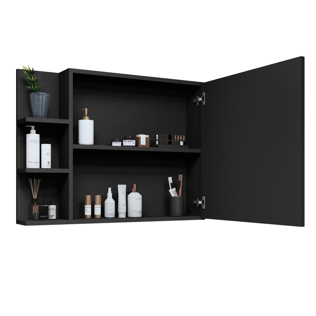 Espelheira Suspensa para Banheiro Iris J2L com Porta Espelhada e Nichos 60cm Preto