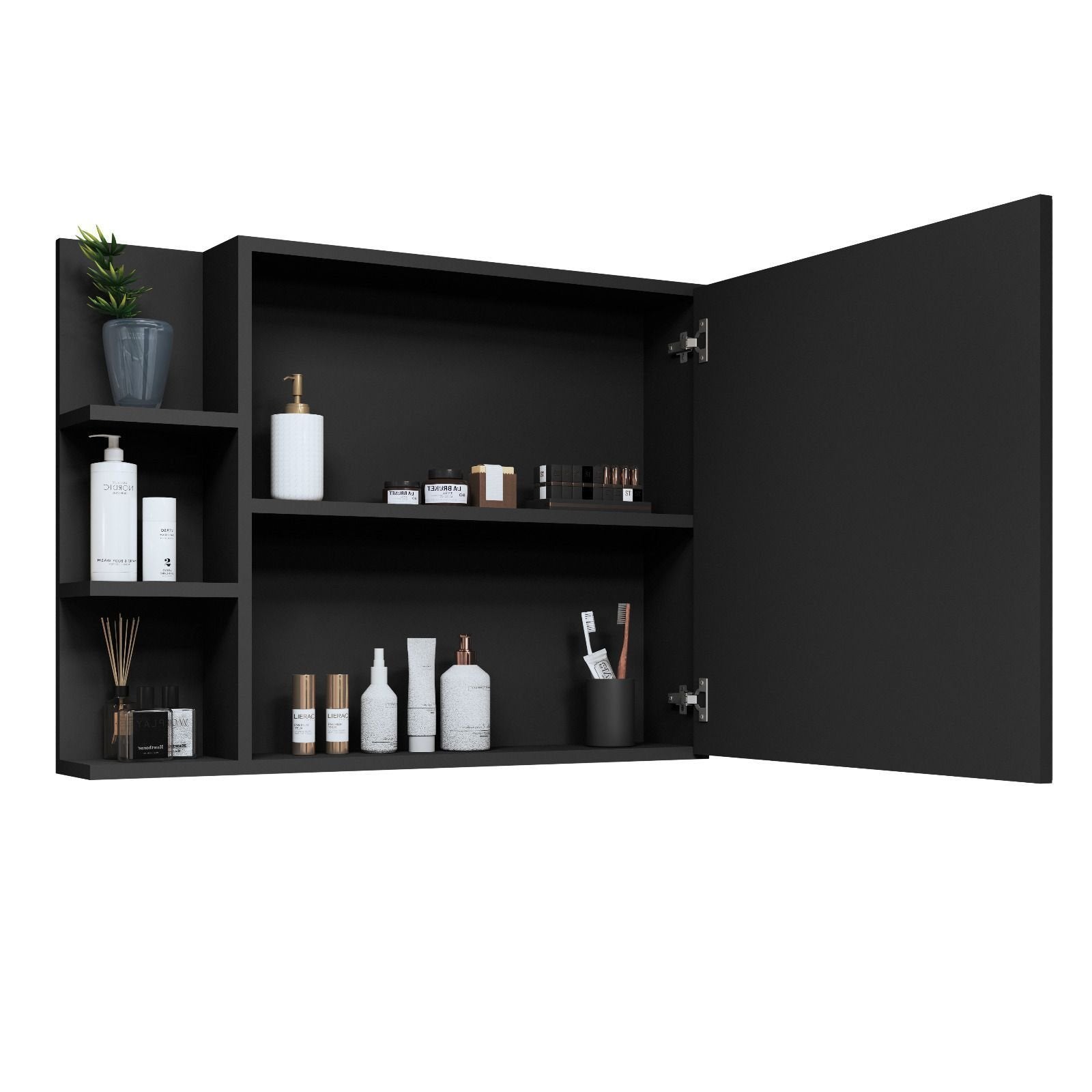 Espelheira Suspensa para Banheiro Iris J2L com Porta Espelhada e Nichos 60cm Preto