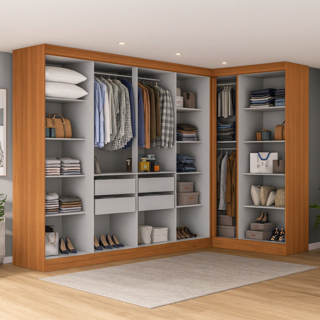 Guarda-Roupa Modulado de Canto 11 Portas 4 Gavetas Paris Maxel 100% MDF Off White/Cinamomo