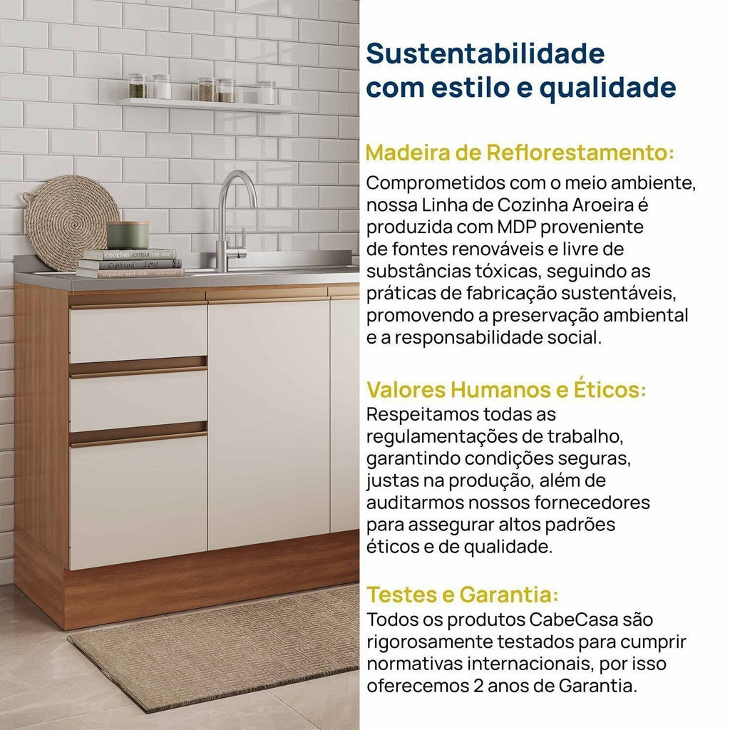 Balcão para Pia 120cm sem Tampo Aroeira CabeCasa Cinza/Sereno/Cedro