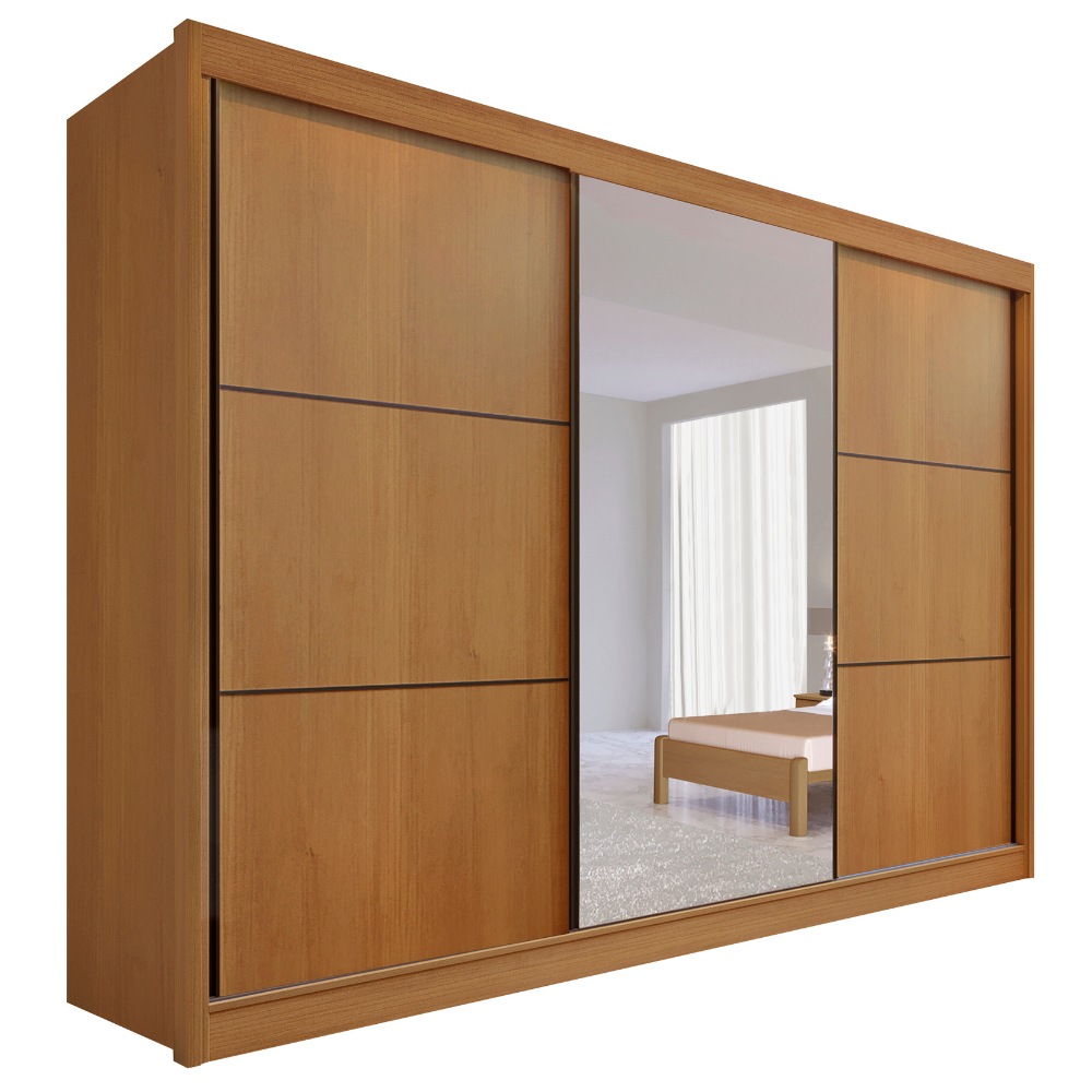 Guarda-Roupa Casal 3 Portas de Correr 6 Gavetas 273cm Miami D Doro 100% MDF Marrom/Cinamomo/Off White