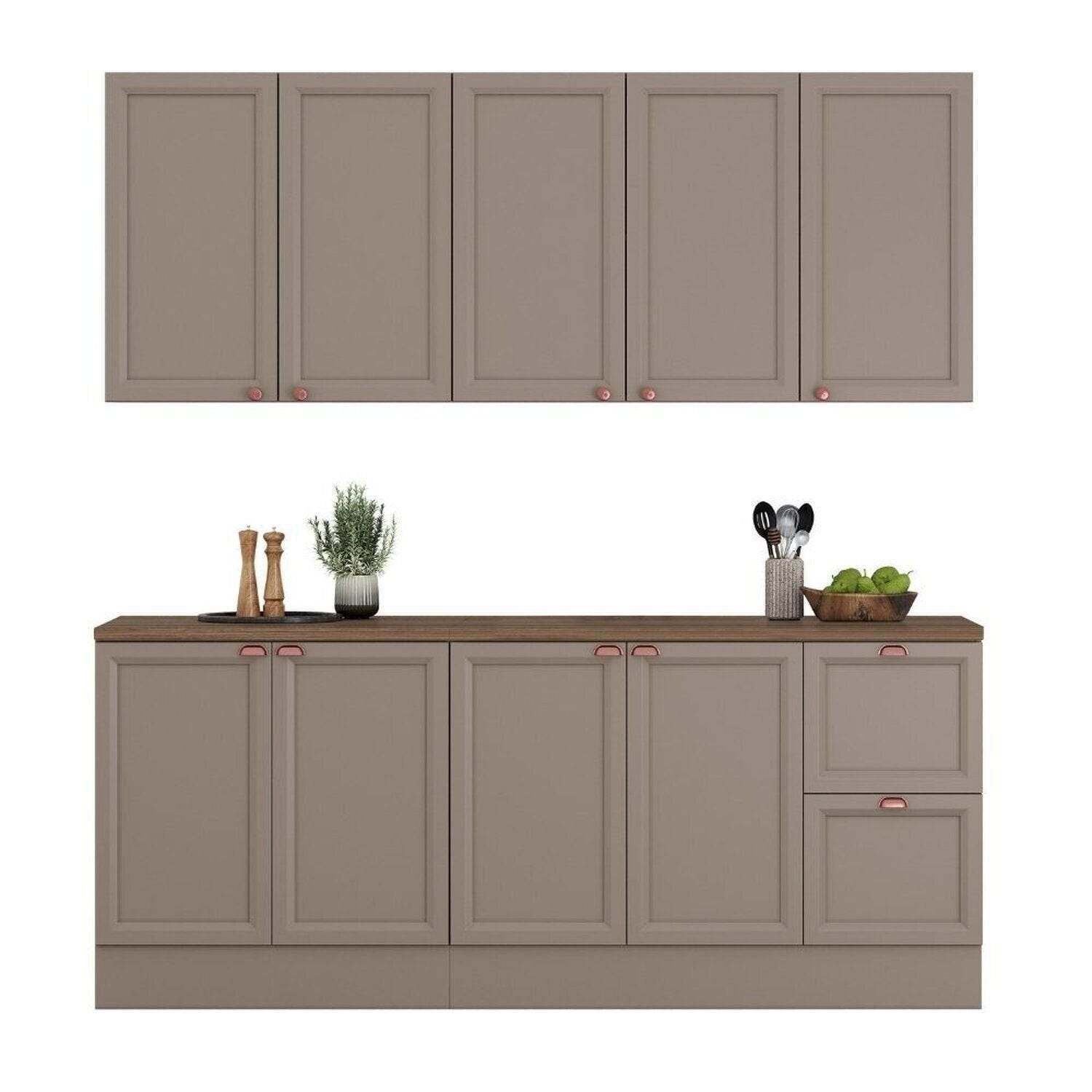 Cozinha Completa Modulada Americana 4 Peças com Balcão Tampo e 2 Gavetas Unna Yescasa