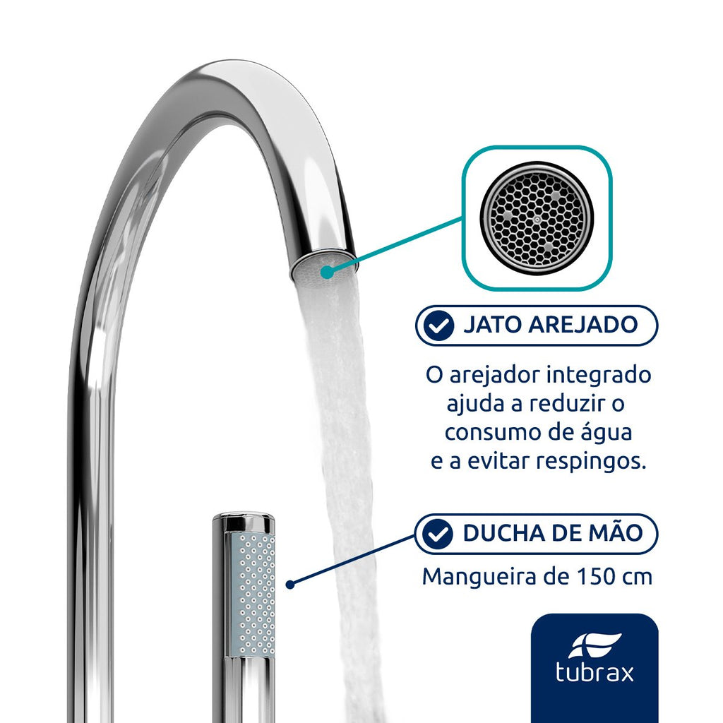 Torneira Misturador Monocomando de Piso para Banheira Maui Tubrax Cromado Tab0028-c