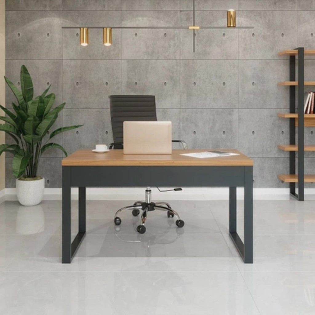 Escrivaninha Mesa Escritório Industrial 100% MDF 135cm Freijó/Preto Pradel
