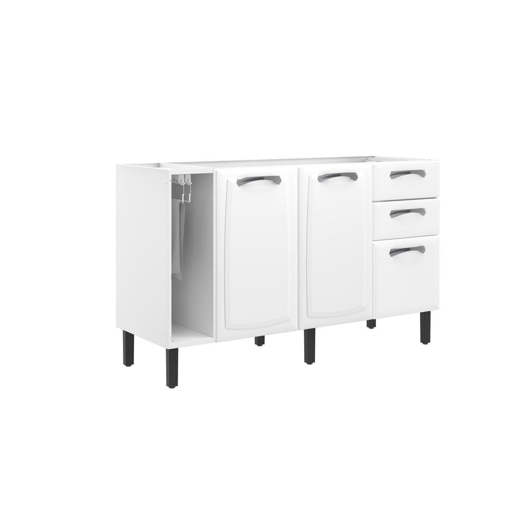 Balcão de Cozinha em Aço 3 Portas 2 Gavetas 140cm com Nicho Toalheiro sem Tampo New Premium Itatiaia Branco