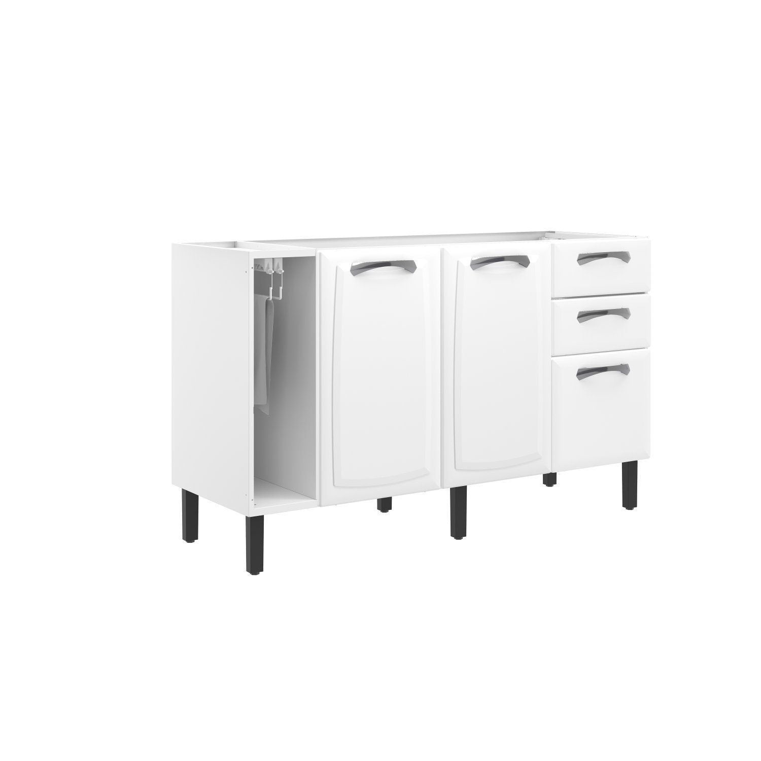 Balcão de Cozinha em Aço 3 Portas 2 Gavetas 140cm com Nicho Toalheiro sem Tampo New Premium Itatiaia Branco