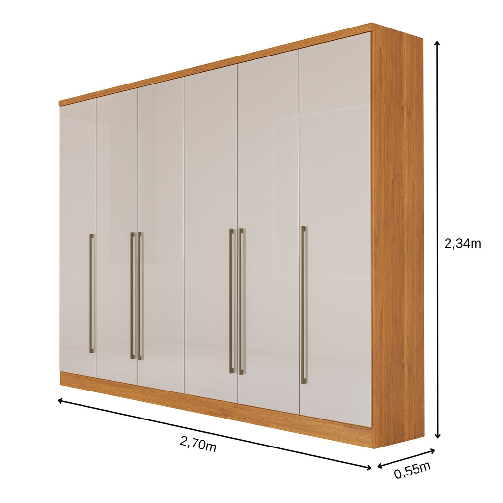 Guarda-Roupa Casal 6 Portas 8 Gavetas 270cm Portugal Yescasa Marrom/Cinamomo/Off White