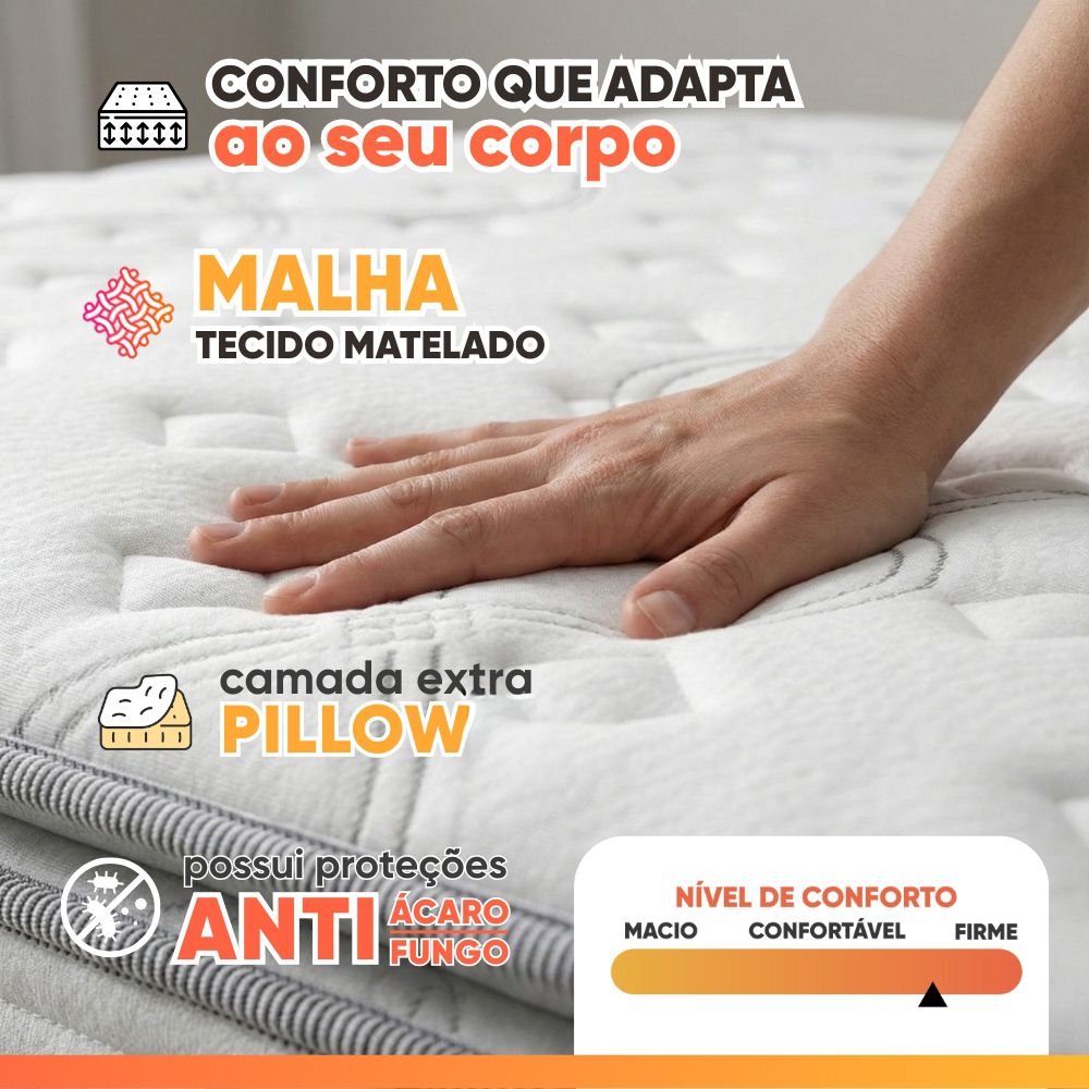 Colchão Queen Molas Guarda Costas Max Pillow Probel Branco/Cinza 158x198x40cm