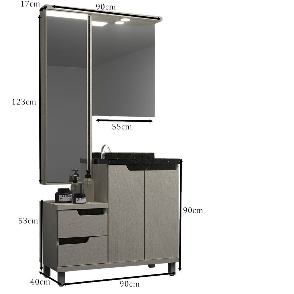 Conjunto para Banheiro Gabinete Suspenso com Cuba e Espelheira Cewal MM495425993 90cm Arenito/Cinza