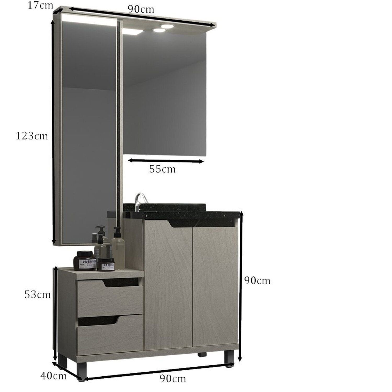 Conjunto para Banheiro Gabinete Suspenso com Cuba e Espelheira Cewal MM495425993 90cm Arenito/Cinza