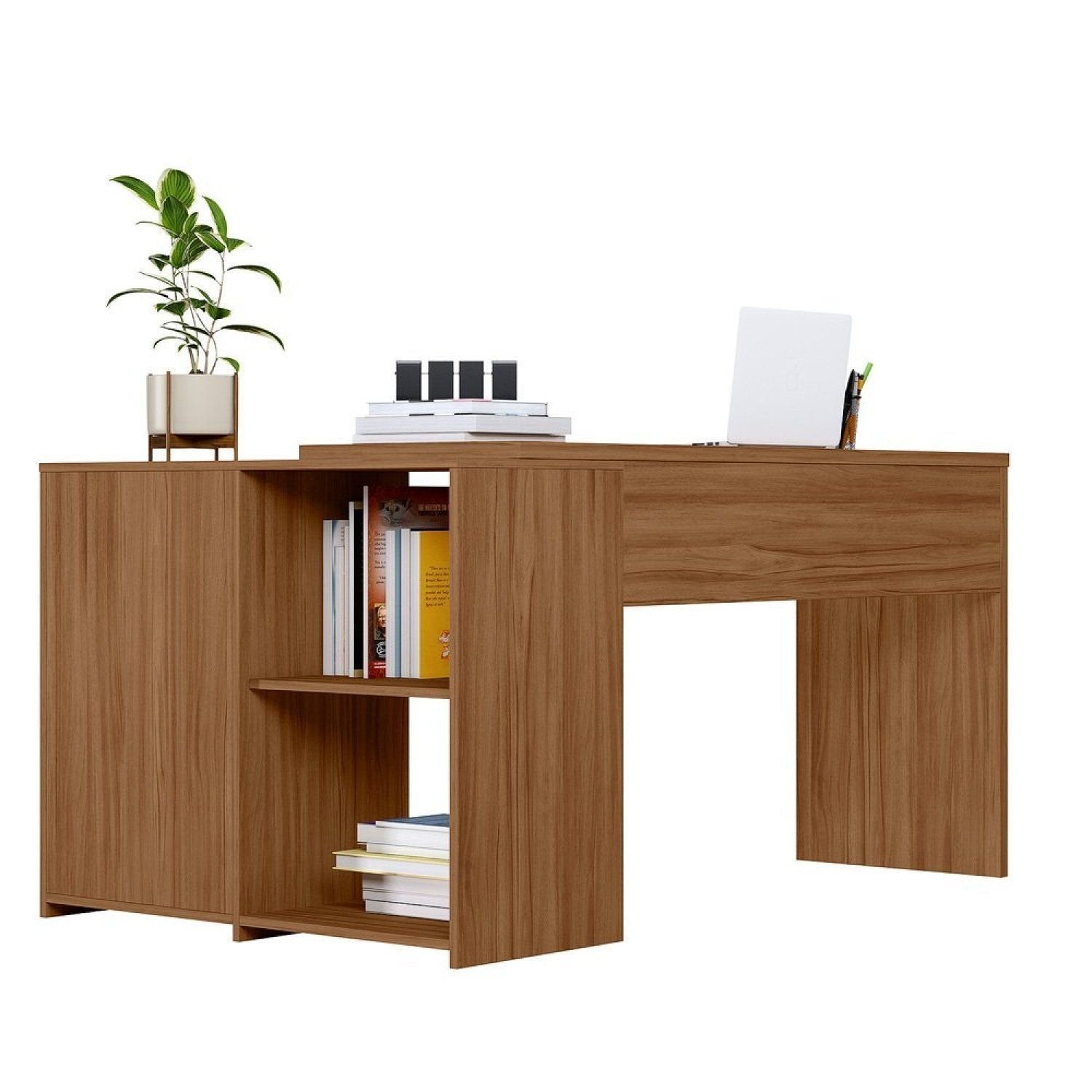 Escrivaninha Mesa Escritório em L Office Nt 2060 2 Gavetas 3 Nichos 148,6cm Notável Móveis Freijó Trend Marrom