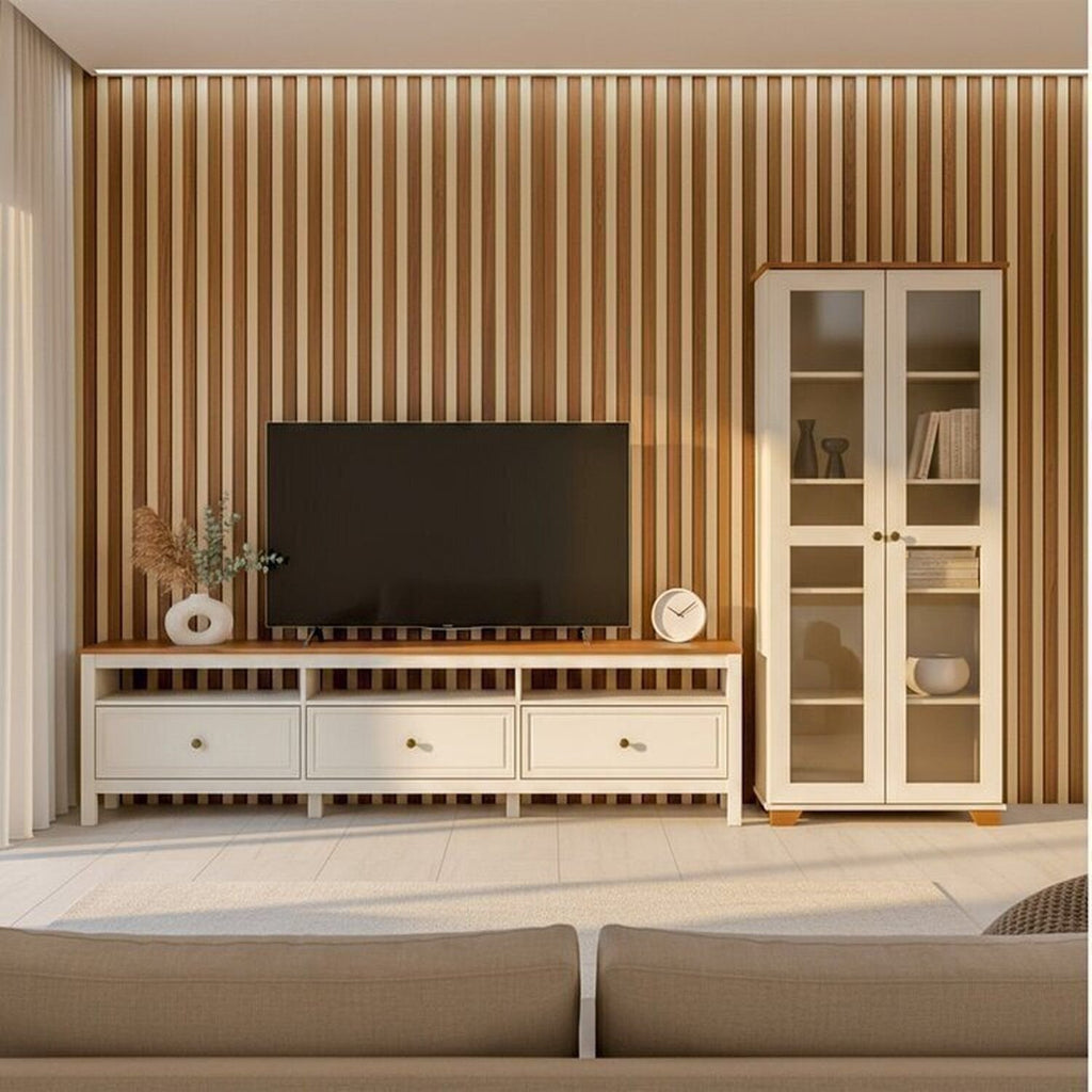 Conjunto Sala de Estar Ananda Rack e Cristaleira Madeira Maciça Off White/Mel CabeCasa MadeiraMadeira