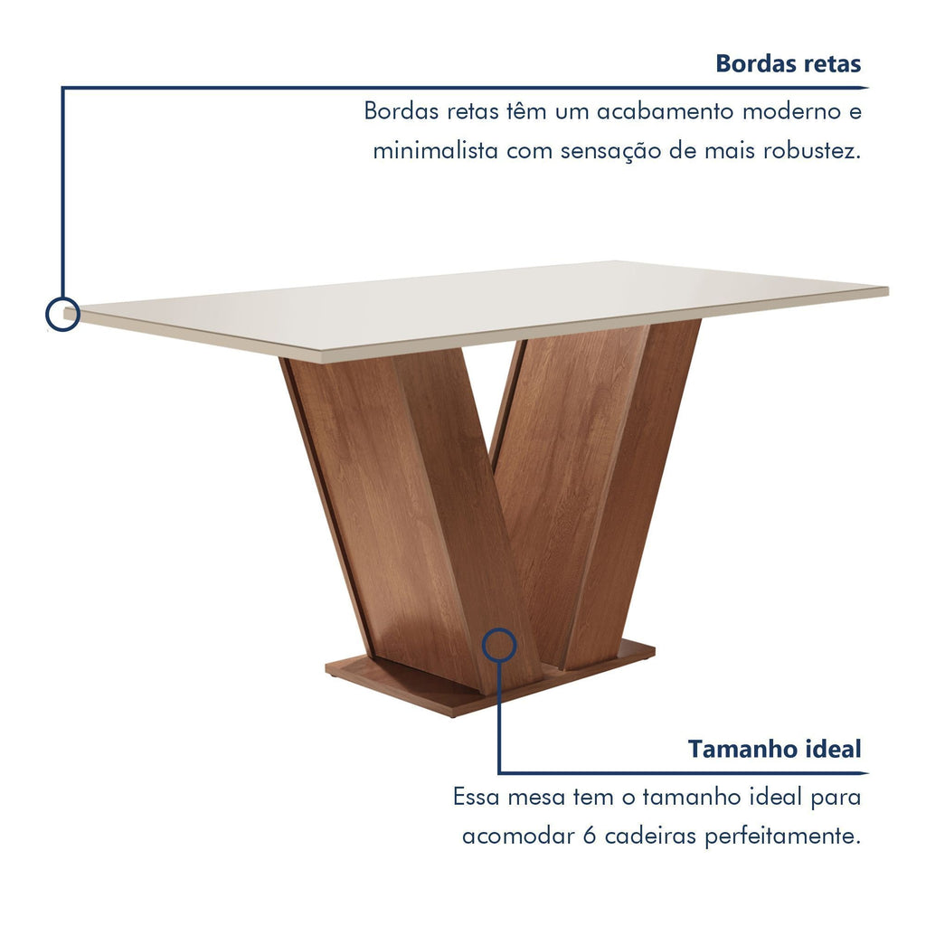Conjunto Sala de Jantar Mesa Retangular Tampo Vidro/MDF com 6 Cadeiras Espanha Yescasa