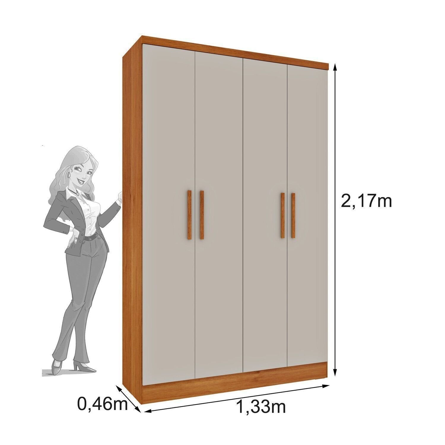 Quarto Infantil Completo com Guarda-Roupa Cômoda e Cama 100% MDF Harmonia Yescasa Bege/Cinamomo/Off