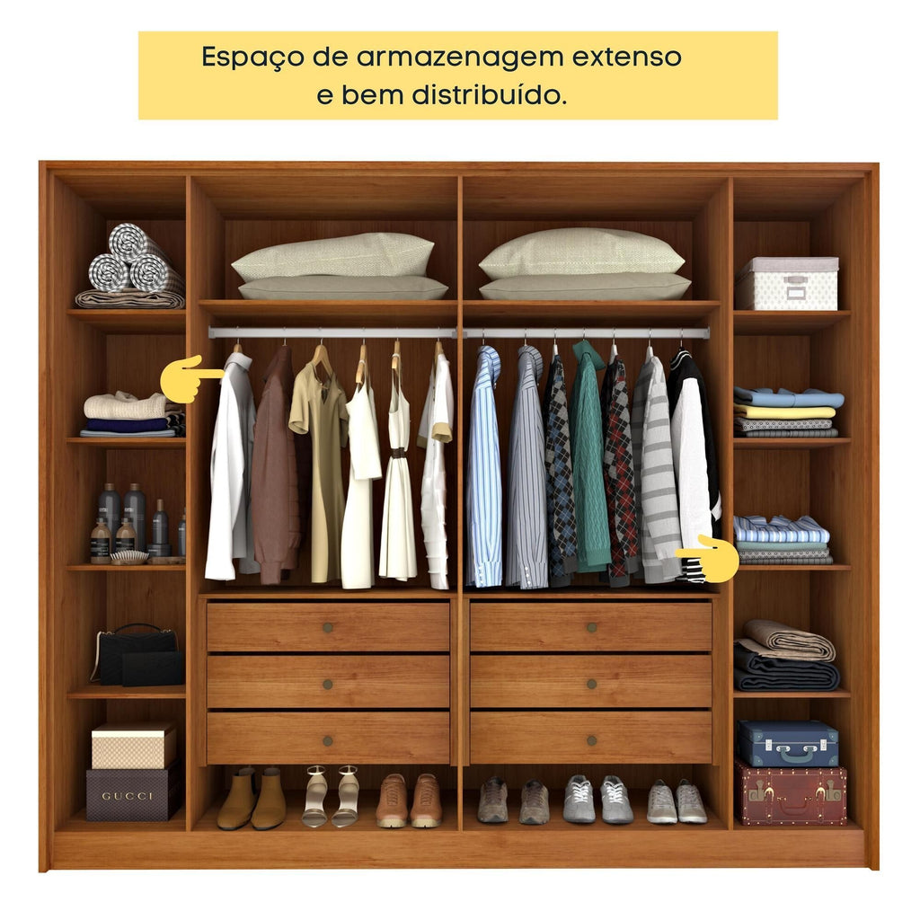 Guarda-Roupa Casal Ripado 6 Portas 6 Gavetas 275cm Yescasa Marrom/Cinamomo