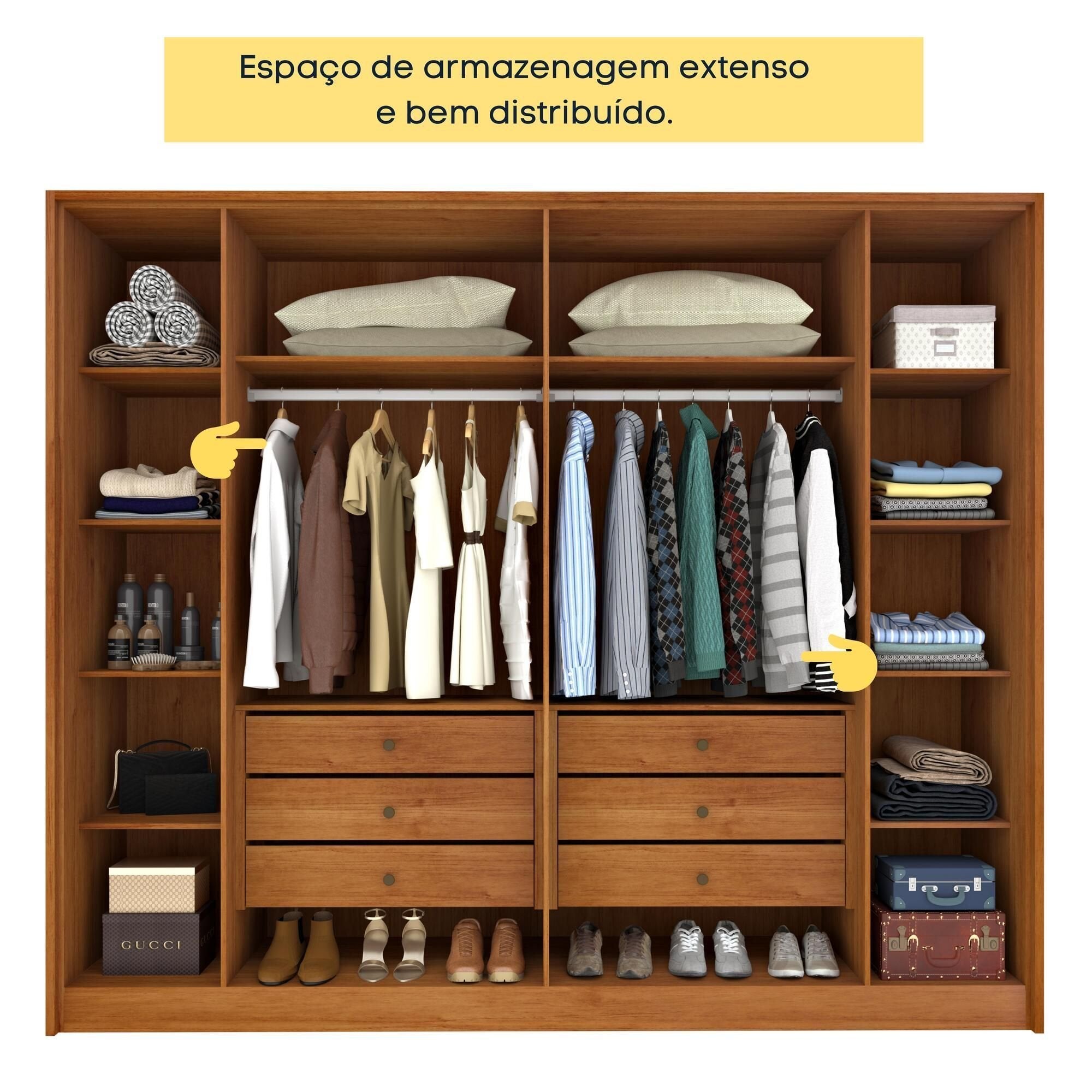 Guarda-Roupa Casal Ripado 6 Portas 6 Gavetas 275cm Yescasa Marrom/Cinamomo