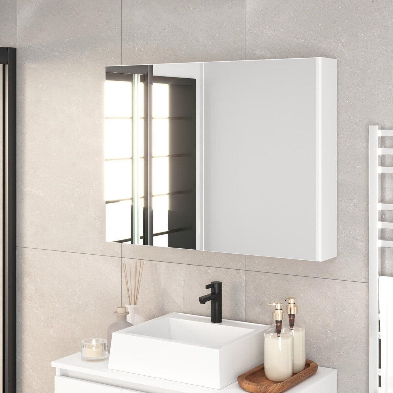 Armário Espelheira para Banheiro Faema Aurora 80cm 2 Portas Branco