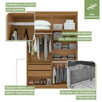 Kit Quarto Infantil com Guarda-Roupa 4 Portas e Cama de Solteiro Marrom Amêndoa Clean Móveis Lopas