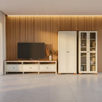 Conjunto Sala de Estar 3 Peças com Rack, Armário e Estante Ananda CabeCasa MadeiraOriginals Branco Off White/Mel