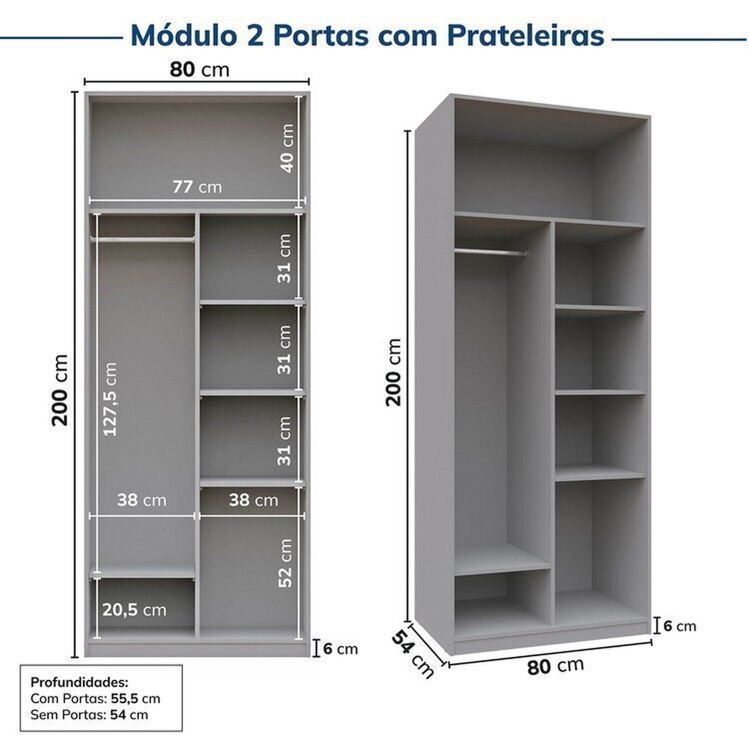 Guarda-Roupa Modulado de Canto 3 Peças 6 Portas Jade CabeCasa MadeiraOriginals