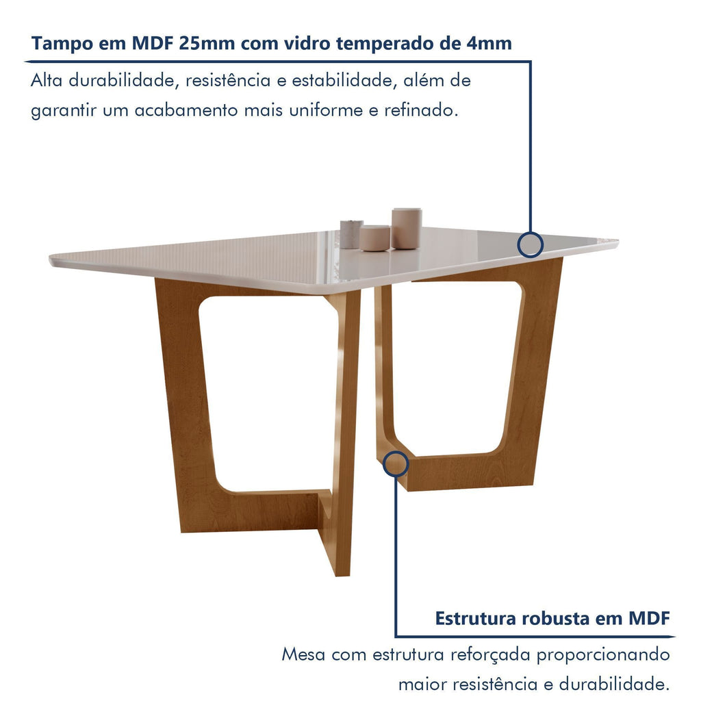 Conjunto Sala de Jantar Mesa Redonda Tampo Vidro e MDF com 6 Cadeiras Luísa Smart Plus Cel Móveis