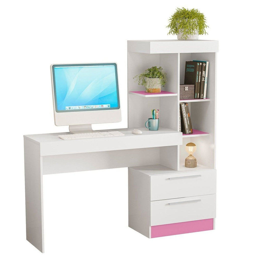 Escrivaninha Mesa Escritório com Estante Office Nt 2010 2 Gavetas 131,5cm Notável Móveis