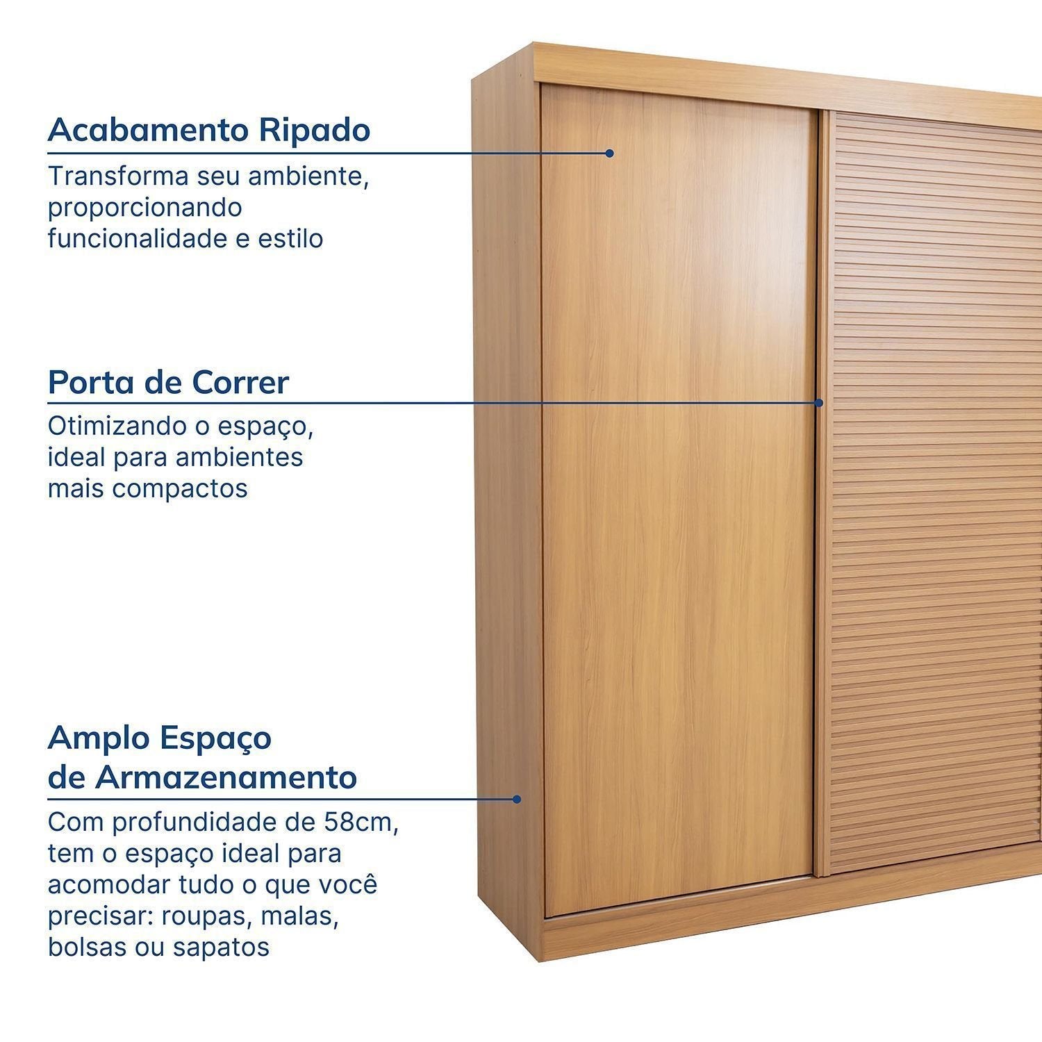 Guarda-Roupa Casal 3 Portas de Correr Samambaia CabeCasa MadeiraOriginals Carvalho