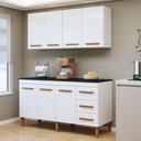 Cozinha Completa Modulada Atenas Kaiki Móveis 7 Portas 3 Gavetas Balcão Aéreo MDP Branco