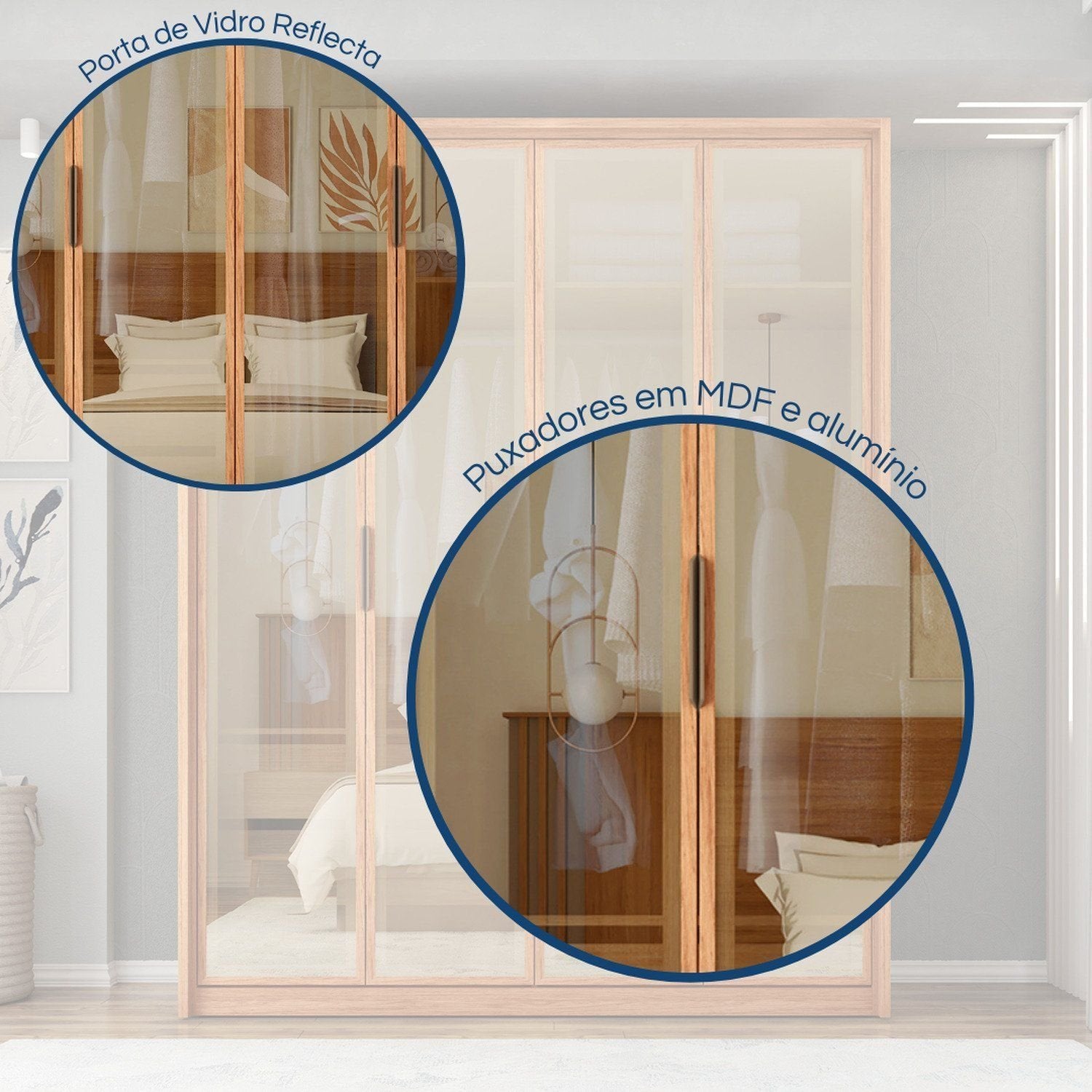 Guarda-Roupa 4 Portas Reflecta 3 Gavetas 100% MDF Freijó New Reflex Caemmun