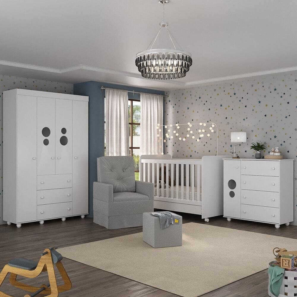 Quarto de Bebê Completo com Colchão, Poltrona de Amamentação e Puff Pimpolho Multimóveis MP4109