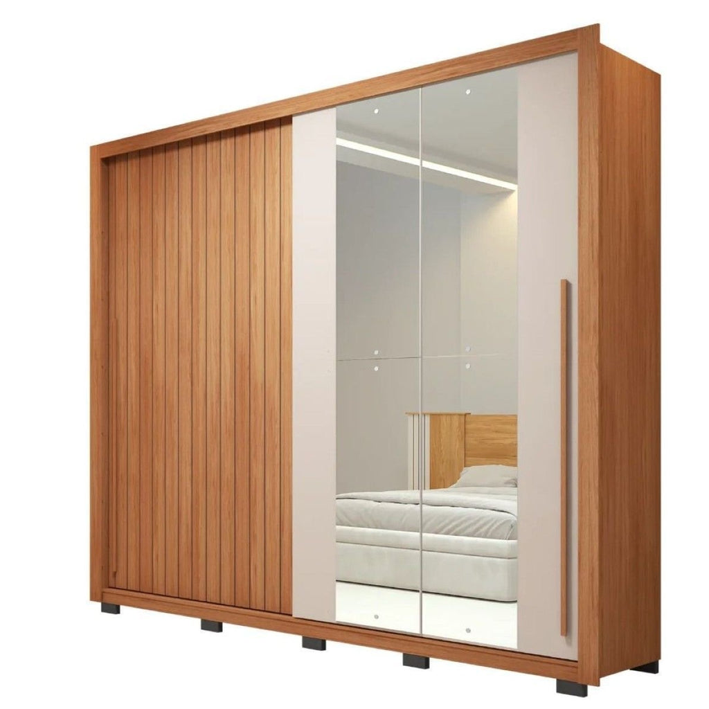 Guarda-Roupa Casal Ripado 2 Portas 4 Gavetas com Espelho Suburban Caemmun 100% MDP/MDF Freijó/Off White