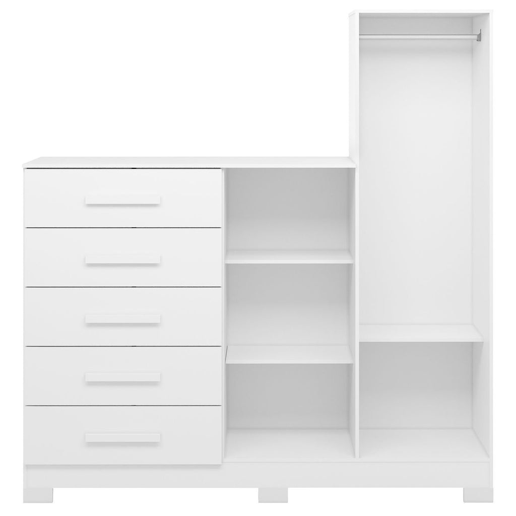 Cômoda para Quarto 5 Gavetas 2 Portas com Espelho New Master Albatroz Móveis Branco