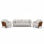 Conjunto Sofá Living Hórus e Duas Poltronas Tecido Composê Linho Cru e Marrom Terracota 2,00m