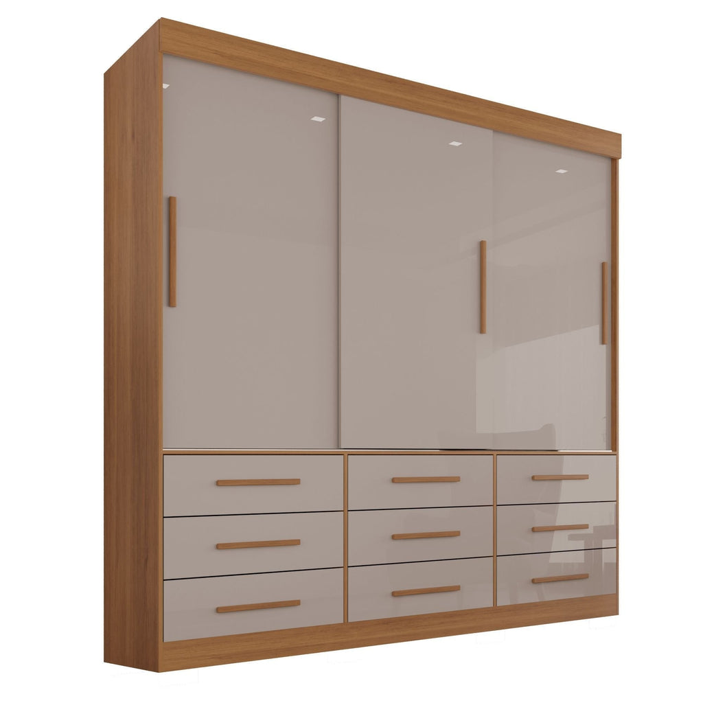 Guarda-Roupa Casal 3 Portas 9 Gavetas Luana Sallêto Móveis MDF/MDP Off White/Cinamomo