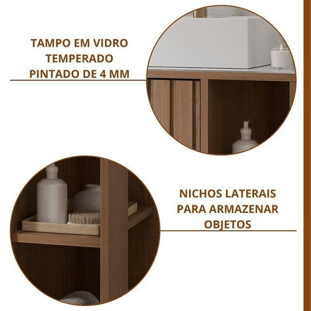 Conjunto para Banheiro Gabinete Suspenso com Cuba e Espelheira Noruega MGM Móveis 80cm Marrom/Freijó
