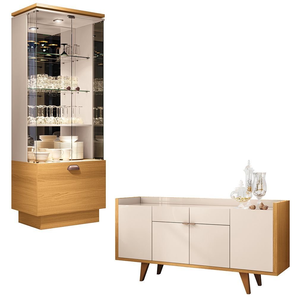 Conjunto Decorativo Cristaleira e Buffet Aparador Peggy/Albâni Off White/Cinamomo G26 Gran Belo