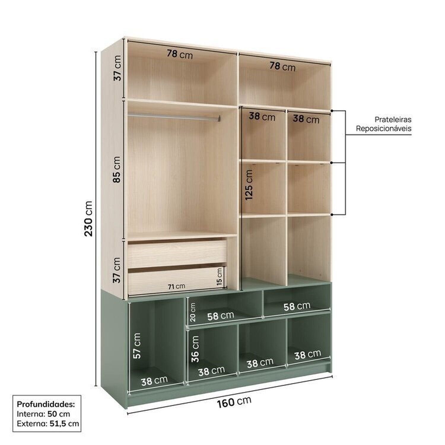 Quarto Infantil Completo Guarda-Roupa Curió Bicama Escrivaninha Estante Petit Verde/Mel Casatema