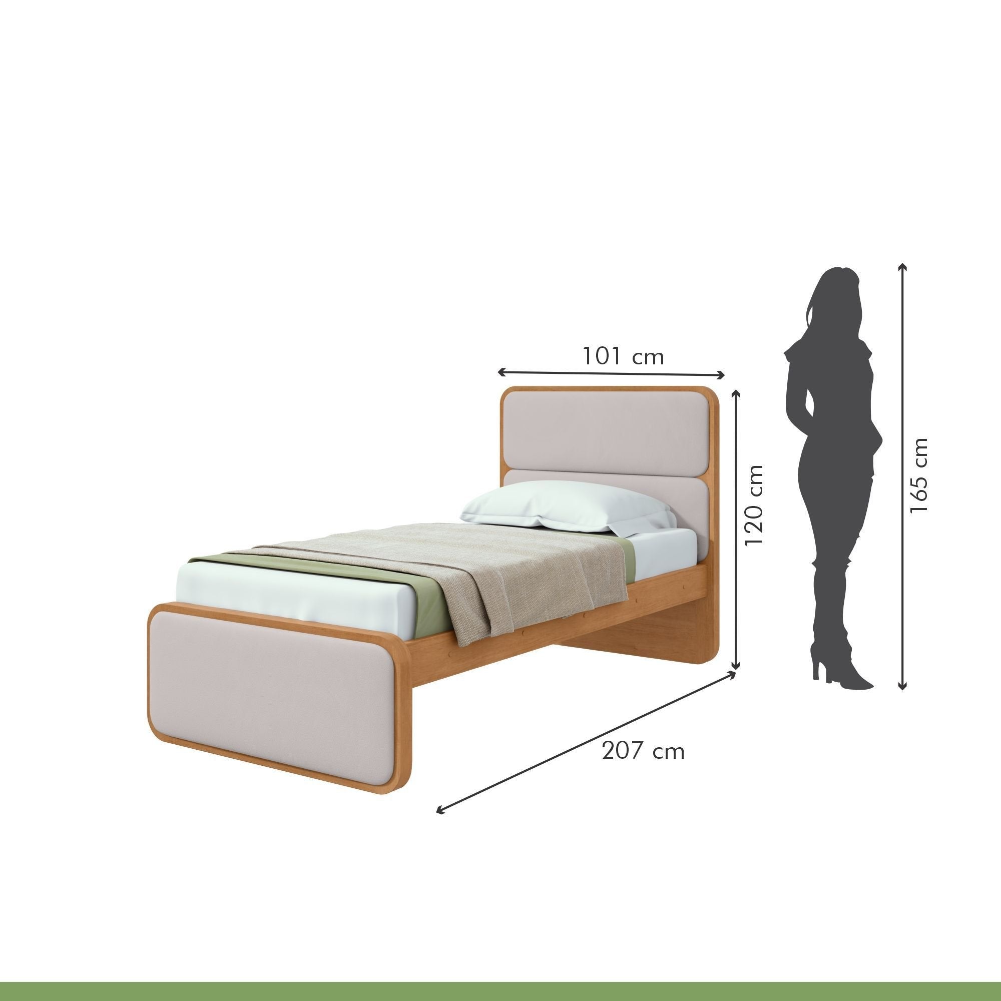 Cama Solteiro Corino Cabeceira Estampada Loop Móveis Lopas Amêndoa Clean/Off White