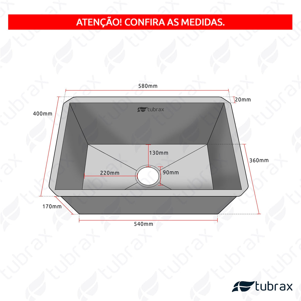 Cuba Pia Cozinha Gourmet Aço Inox 304 Retangular Acabamento Escovado 58x40 Tubrax CAC0022-N
