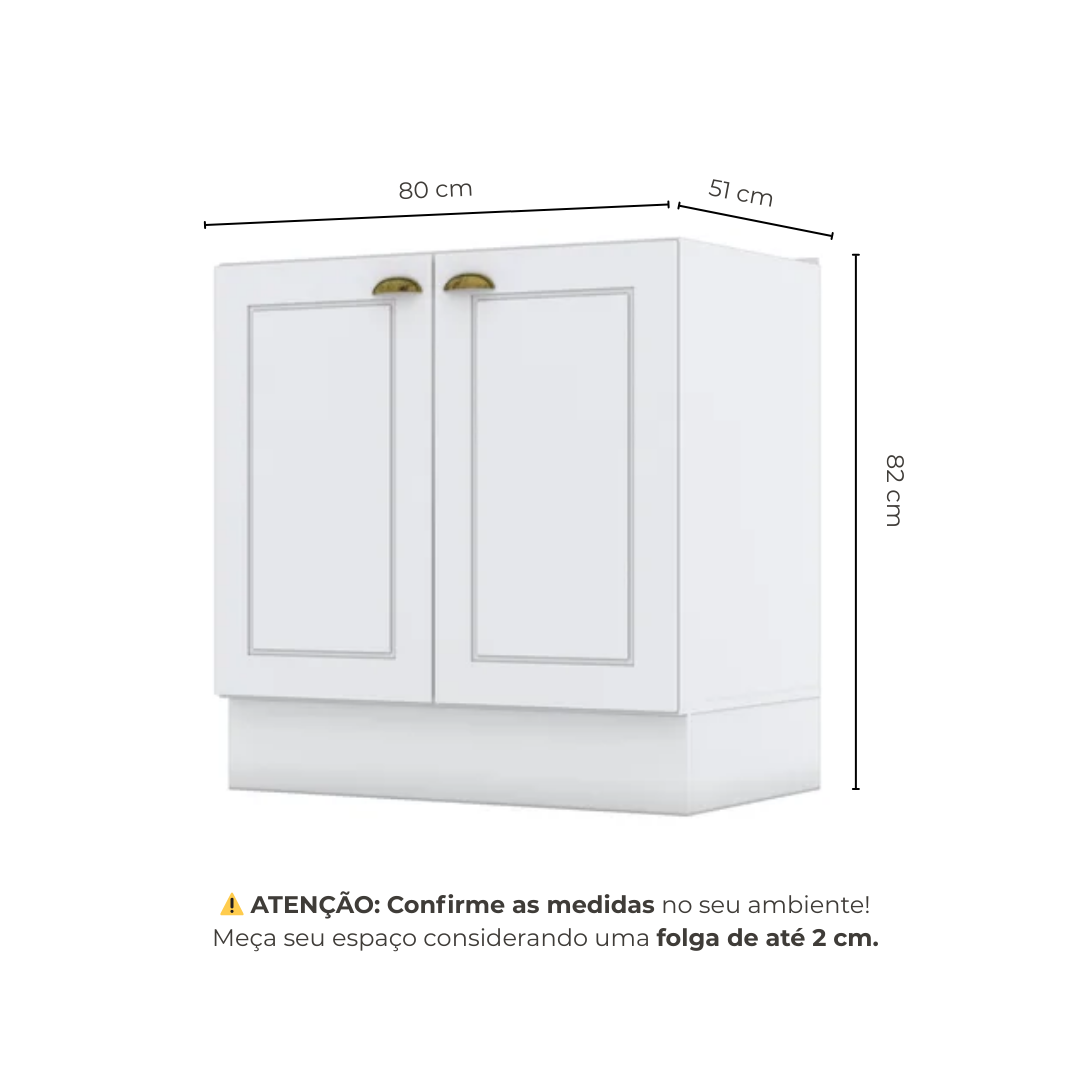 Balcão Cozinha 2 Portas 80cm sem Tampo Emily Espresso Móveis Branco HP