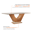 Conjunto Sala de Jantar Mesa Safira Tampo Vidro e MDF com 6 Cadeiras Atena LJ Móveis