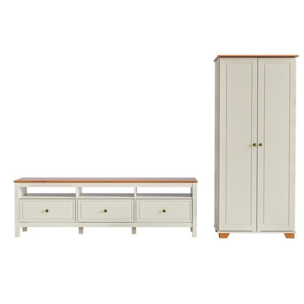 Conjunto Sala Ananda Rack e Armário Madeira Maciça Off White/Mel CabeCasa MadeiraMadeira