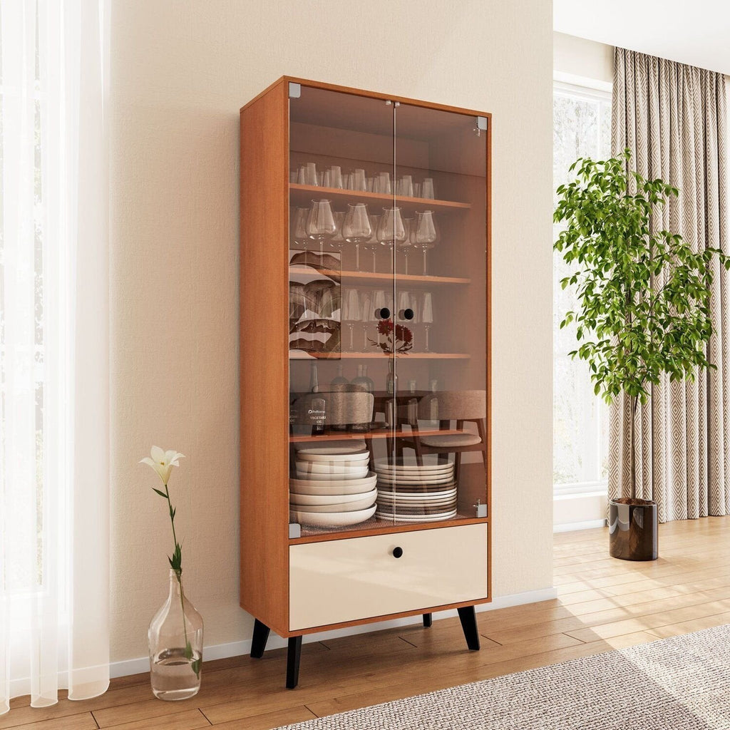 Cristaleira 2 Portas de Vidro 1 Gaveta 4 Prateleiras 75cm Londres Politorno