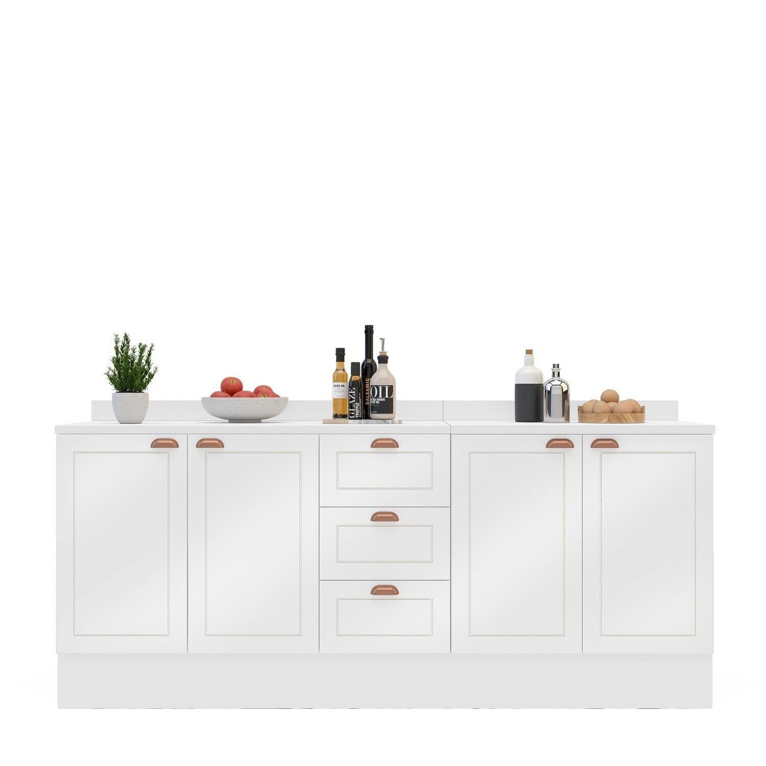Cozinha Compacta Pérola Yescasa 2 Peças Balcão 2 Gavetas 3 Portas Branco 200x93,7x52cm