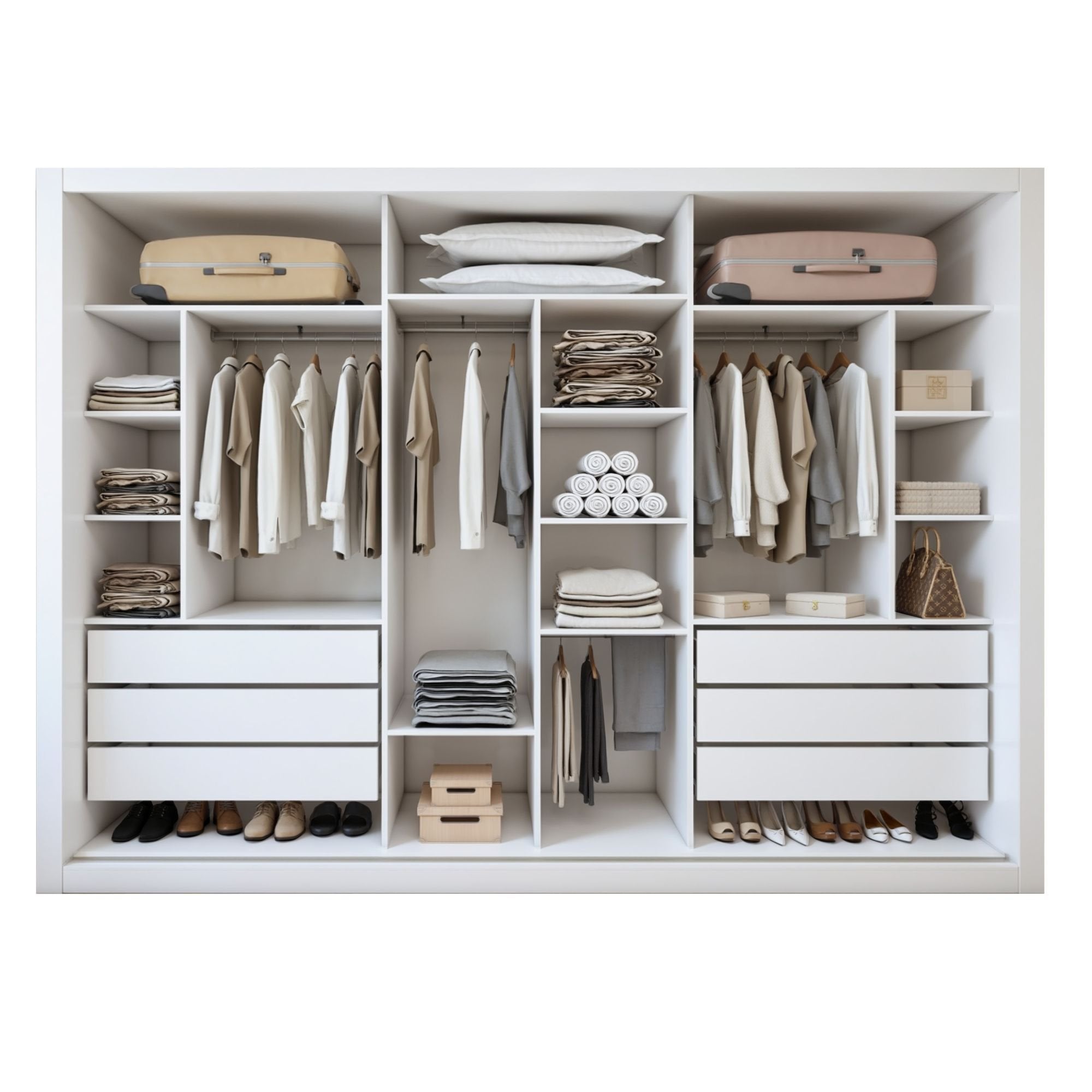 Guarda-Roupa Casal 3 Portas de Correr 6 Gavetas Premium Liv Yescasa MDP Branco