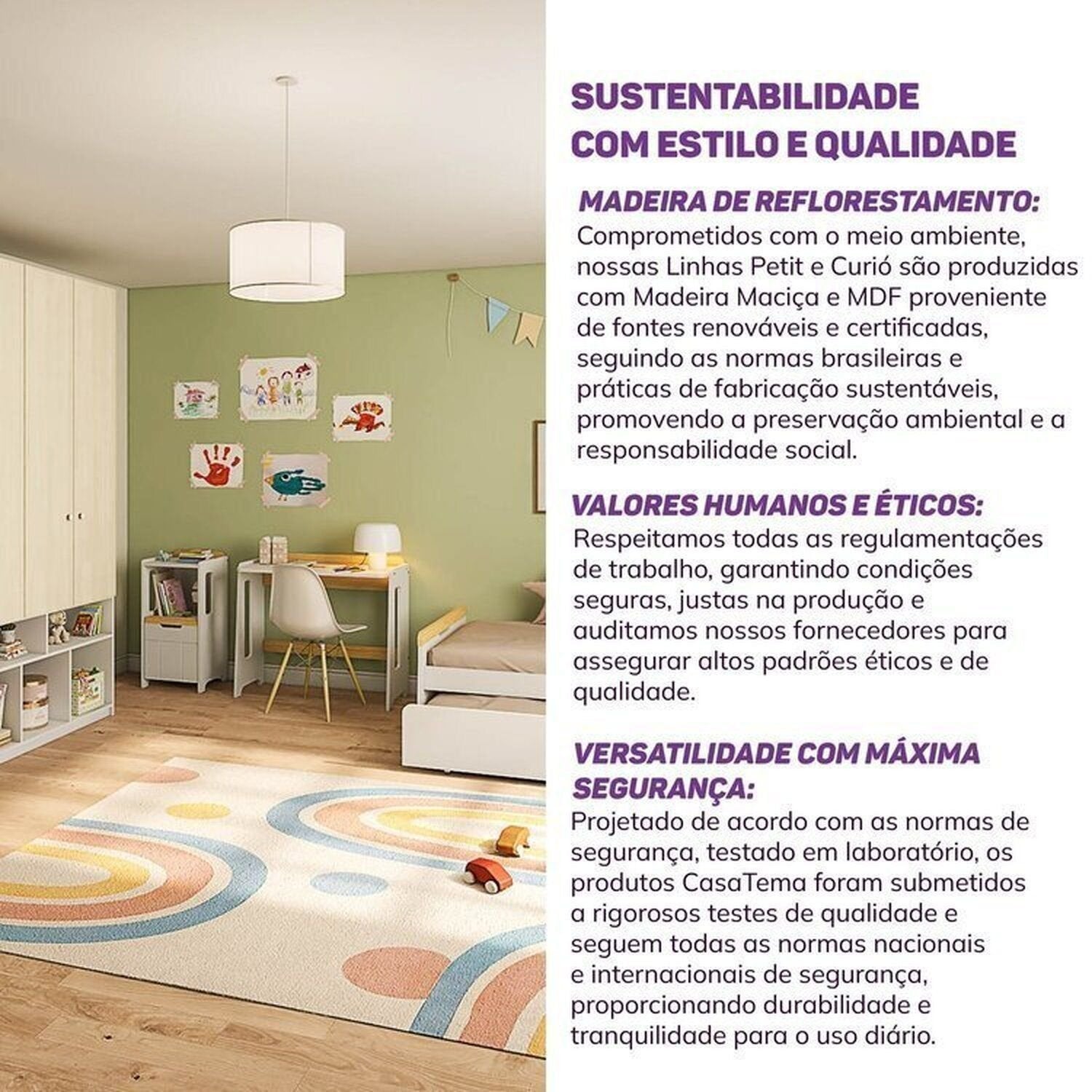 Quarto Completo Infantil Guarda-Roupa Curió, Bicama, Mesa, Estante e Petit Casatema MadeiraOriginals Branco/Mel