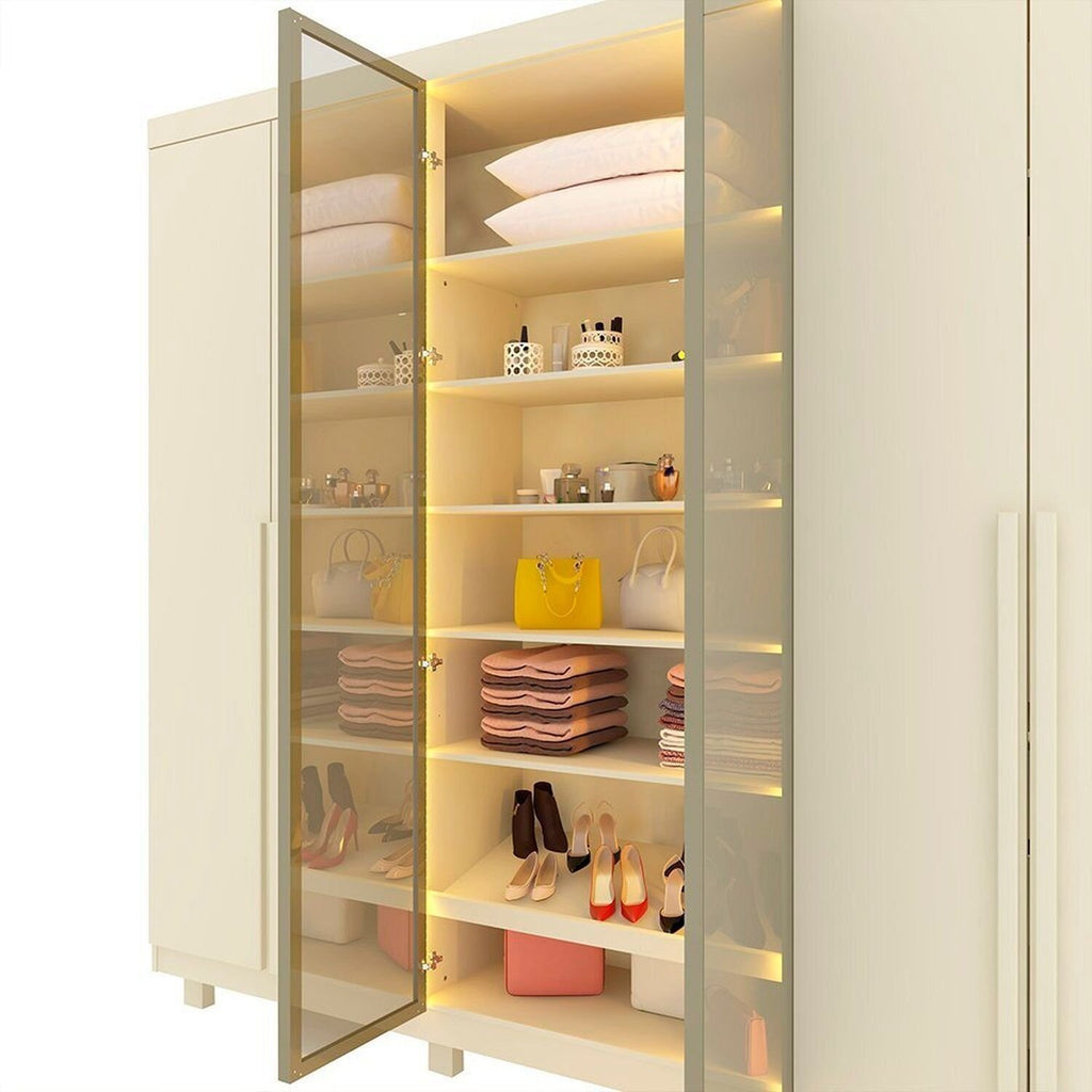 Guarda-Roupa Casal 6 Portas com Pés com LED Imperatriz Reflecta 100% MDF Yescasa Off White