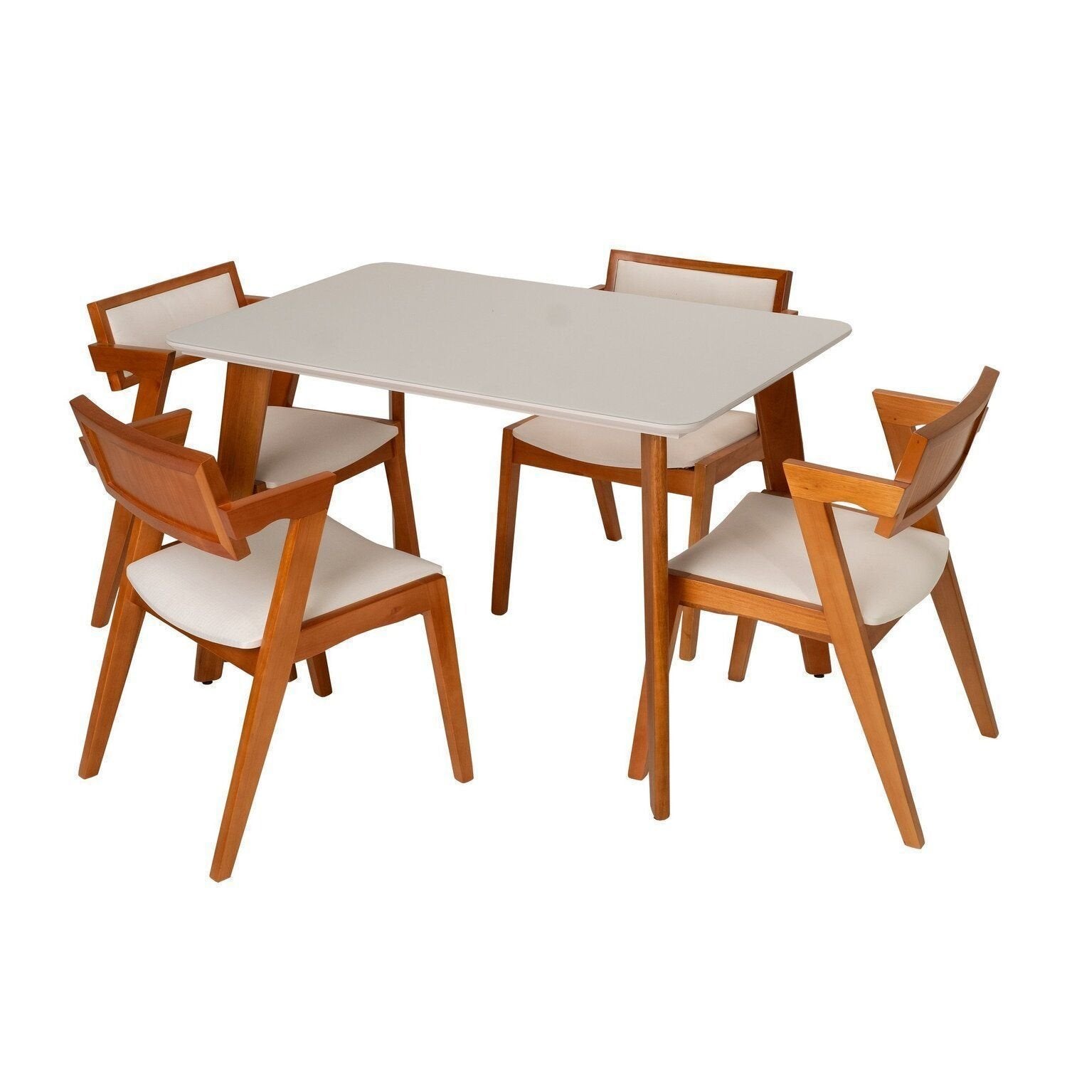 Conjunto Sala de Jantar Mesa Verona Tampo Vidro e MDF com 4 Cadeiras Ímola Authentic Off White Espresso Móveis